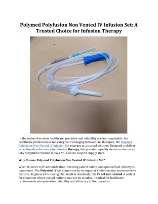 Polymed Polyfusion Non Vented IV Infusion Set: Trusted Infusion Choice