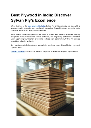 Best Plywood in India_ Discover Sylvan Ply's Excellence
