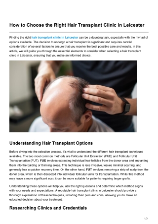 How to Choose the Right Hair Transplant Clinic in Leicester
