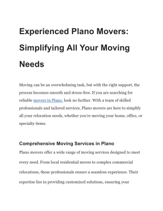 Experienced Plano Movers_ Simplifying All Your Moving Needs