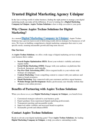 Trusted Digital Marketing Agency Udaipur