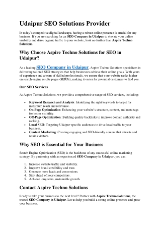 Udaipur SEO Solutions Provider