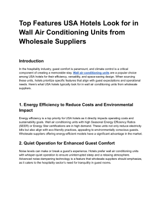 Top Features USA Hotels Look for in Wall Air Conditioning Units from Wholesale Suppliers
