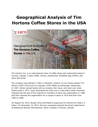 Geographical Analysis of Tim Hortons Coffee Stores in the USA