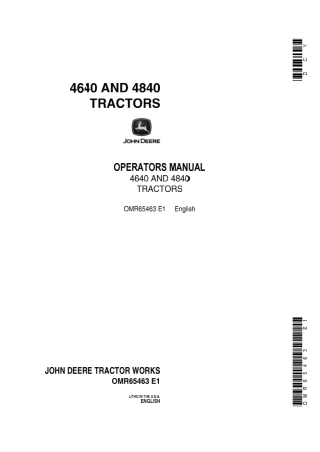 John Deere 4640 and 4840 Tractors Operator’s Manual Instant Download (Publication No.OMR65463)