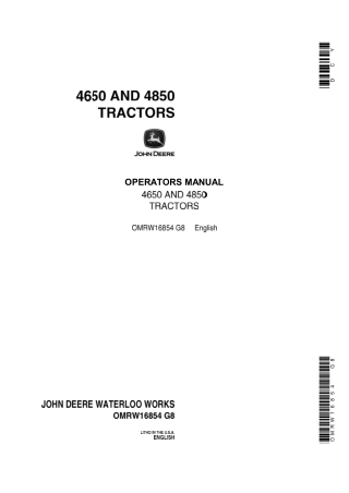 John Deere 4650 and 4850 Tractors Operator’s Manual Instant Download (Publication No.OMRW16854)