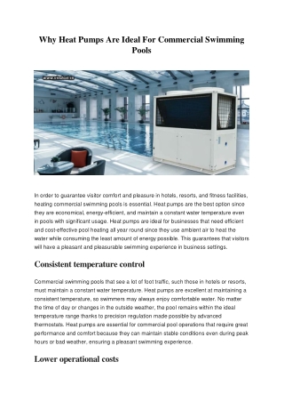 Why Heat Pumps Are Ideal For Commercial Swimming Pools