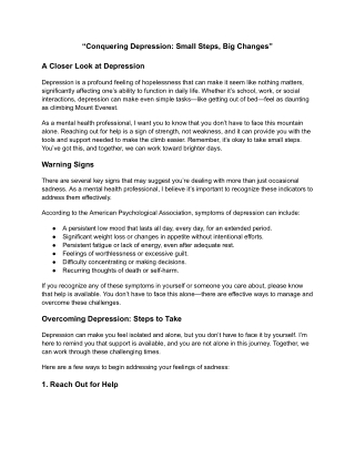 “Conquering Depression_ Small Steps, Big Changes”