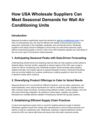 How USA Wholesale Suppliers Can Meet Seasonal Demands for Wall Air Conditioning Units