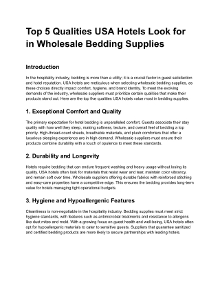 Top 5 Qualities USA Hotels Look for in Wholesale Bedding Supplies