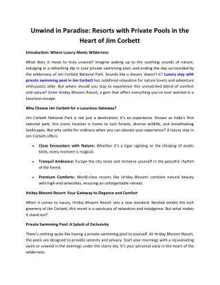 Resort With Swimming Pool In Jim Corbett - Hriday Bhoomi Resort