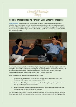 Couples Therapy: Helping Partners Build Better Connections