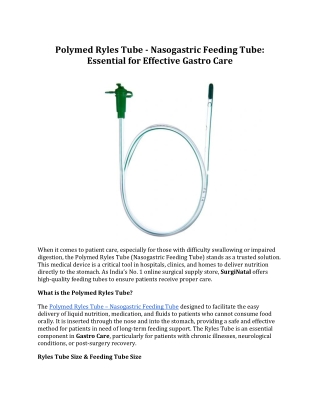 Polymed Ryles Tube Nasogastric Feeding Tube: Essential for Effective Gastro Care