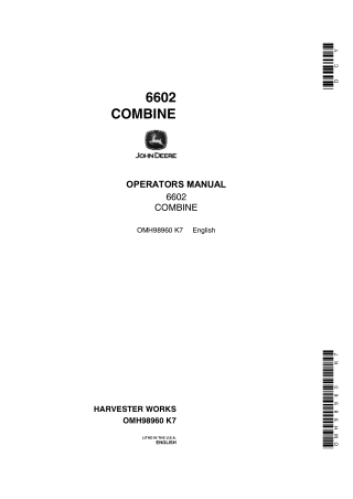 John Deere 6602 Combine Operator’s Manual Instant Download (Publication No.OMH98960)