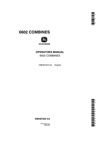 John Deere 6602 Combines Operator’s Manual Instant Download (Publication No.OMH87004)