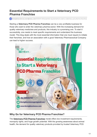 Essential Requirements to Start a Veterinary PCD Pharma Franchise