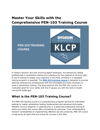 Master Your Skills with the Comprehensive PEN-103 Training Course