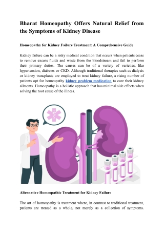 Bharat Homeopathy Offers Natural Relief from the Symptoms of Kidney Disease