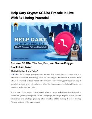 Help Gary Crypto_ $GARA Presale Is Live With 3x Listing Potential