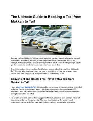 Taxi from Makkah to Taif