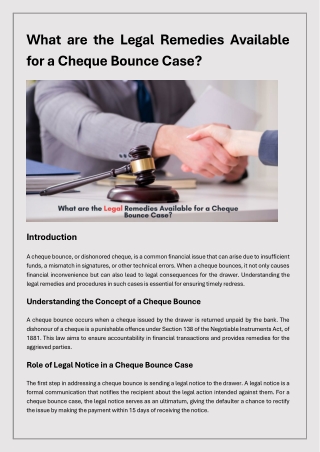 What are the Legal Remedies Available for a Cheque Bounce Case