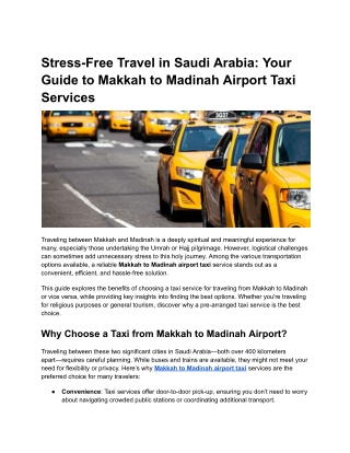 Makkah to Madinah Airport Taxi