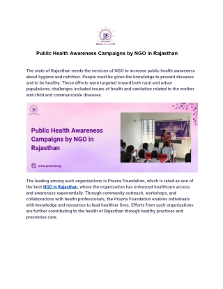 Public Health Awareness Campaigns by NGO in Rajasthan