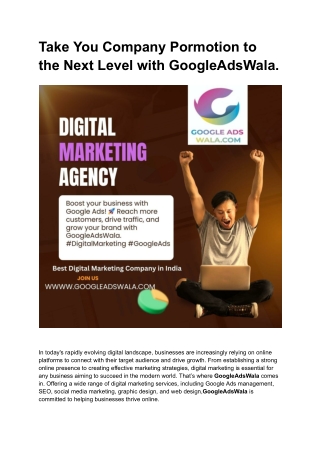 Take You Company Pormotion to the Next Level with GoogleAdsWala
