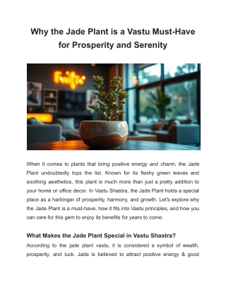 Why the Jade Plant is a Vastu Must-Have for Prosperity and Serenity