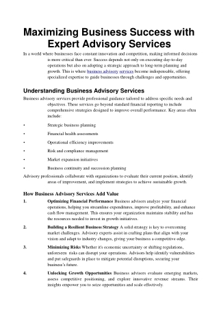 Maximizing Business Success with Expert Advisory Services