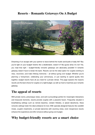 Resorts – Romantic Getaways On A Budget