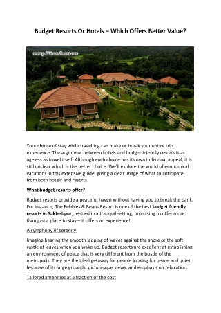 Budget Resorts Or Hotels – Which Offers Better Value?