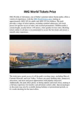 IMG World Tickets Price