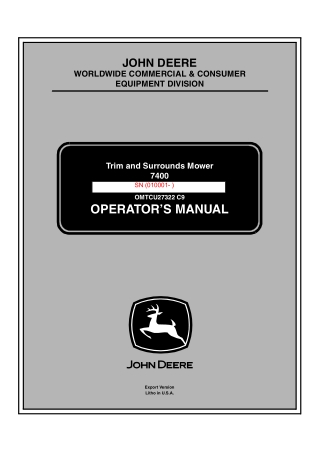 John Deere 7400 Trim and Surrounds Mower Operator’s Manual Instant Download (PIN. 010001-) (Publication No.OMTCU27322