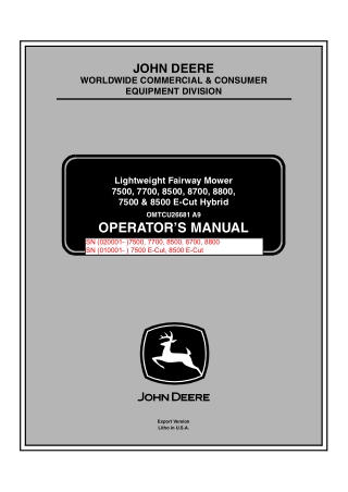 John Deere 7500 7700 8500 8700 8800 7500 & 8500 E-Cut Hybrid Lightweight Fairway Mower Operator’s Manual Instant Downloa