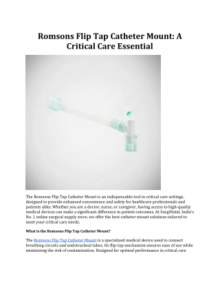 Romsons Flip Tap Catheter Mount: A Critical Care Essential