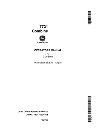 John Deere 7721 Combine Operator’s Manual Instant Download (Publication No.OMH133891)