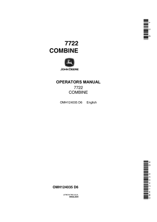 John Deere 7722 Combine Operator’s Manual Instant Download (Publication No.OMH124035)