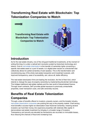 Transforming Real Estate with Blockchain  Top Tokenization Companies to Watch