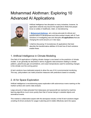 Mohammad Alothman Exploring 10 Advanced AI Applications