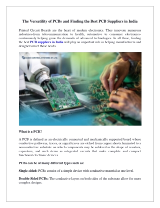 The Versatility of PCBs and Finding the Best PCB Suppliers in India