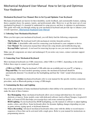 Mechanical Keyboard User Manual  How to Set Up and Optimize Your Keyboard
