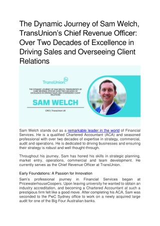 The Dynamic Journey of Sam Welch, TransUnion’s Chief Revenue Officer: Over Two D