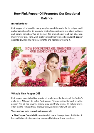 How Pink Pepper Oil Promotes Our Emotional Balance