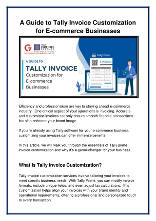 A Guide to Tally Invoice Customization for E-commerce Businesses