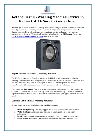 LG Washing Machine Service in Pune