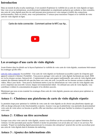 Les astuces pour optimiser la visibilité de sa carte de visite digitale en ligne