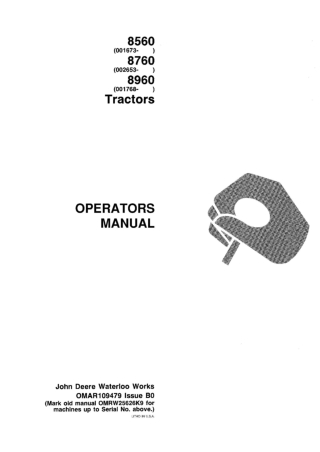 John Deere 8560 8760 and 8960 Tractors Operator’s Manual Instant Download (Pin.8560001673- 8760002653- 8960001768-) (Pub