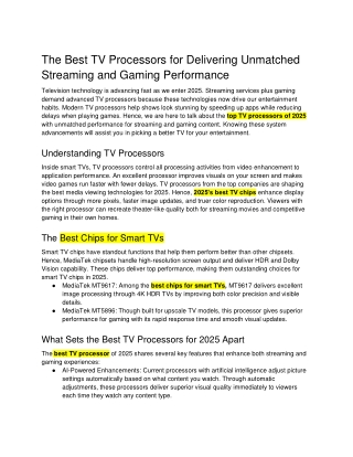 The Best TV Processors for Delivering Unmatched Streaming and Gaming Performance