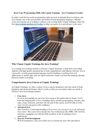 Boost Your Programming Skills with Cupule Trainings – Java Training in Gwalior